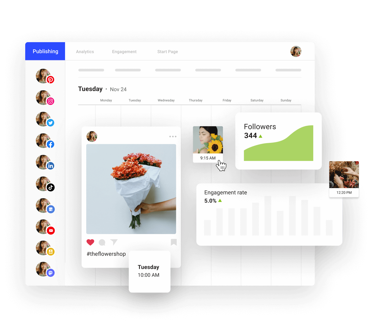 Plan and publish your content for Instagram, TikTok, Facebook, Twitter, Pinterest, and LinkedIn, all from one simple dashboard.